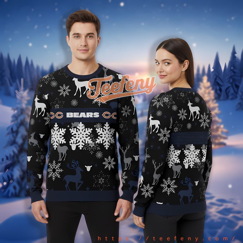 Reindeer Chicago Bears Blue White Custom Xmas Sweaters