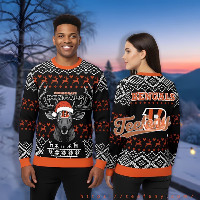 Reindeer Cincinnati Bengals Black Orange Youth Ugly Christmas Sweater