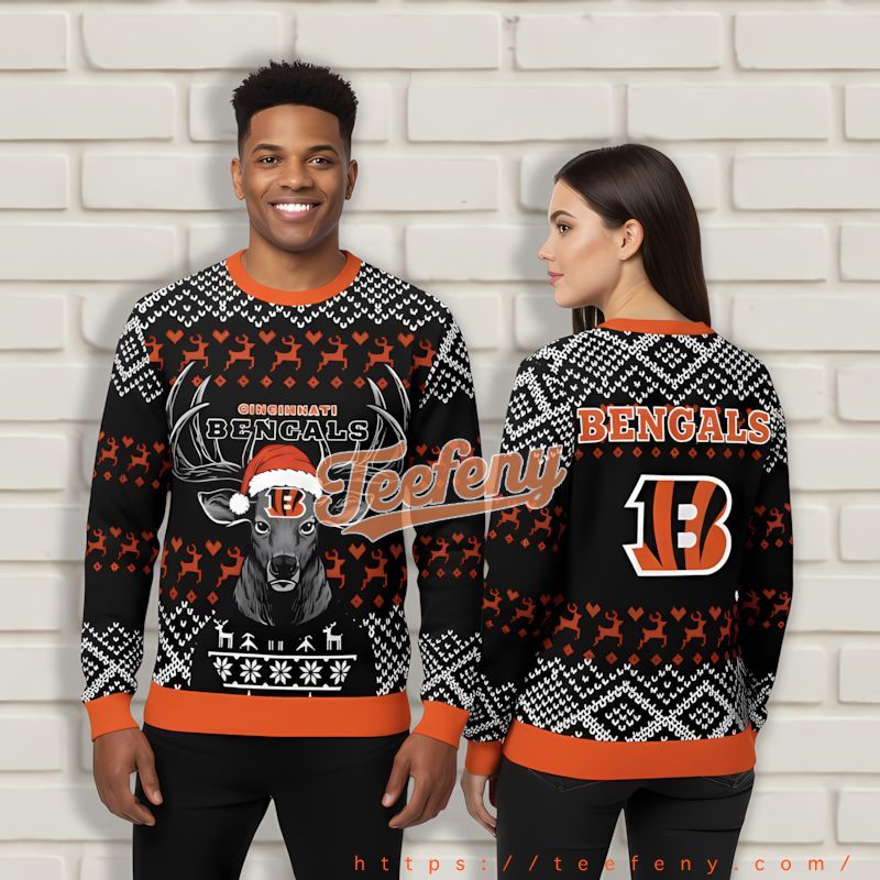 Reindeer Cincinnati Bengals Black Orange Youth Ugly Christmas Sweater Reindeer Cincinnati Bengals Black Orange Youth Ugly Christmas Sweater
