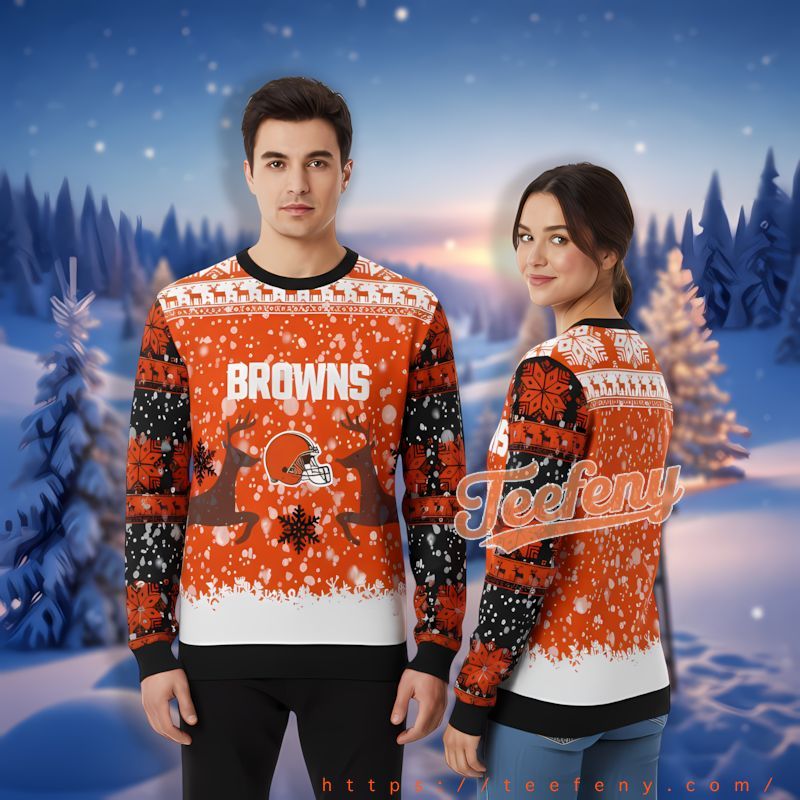 Reindeer Cleveland Browns Black Orange Beautiful Christmas Sweaters