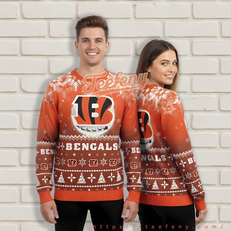 Reindeer Sleigh Cincinnati Bengals Orange Beautiful Christmas Sweaters Reindeer Sleigh Cincinnati Bengals Orange Beautiful Christmas Sweaters