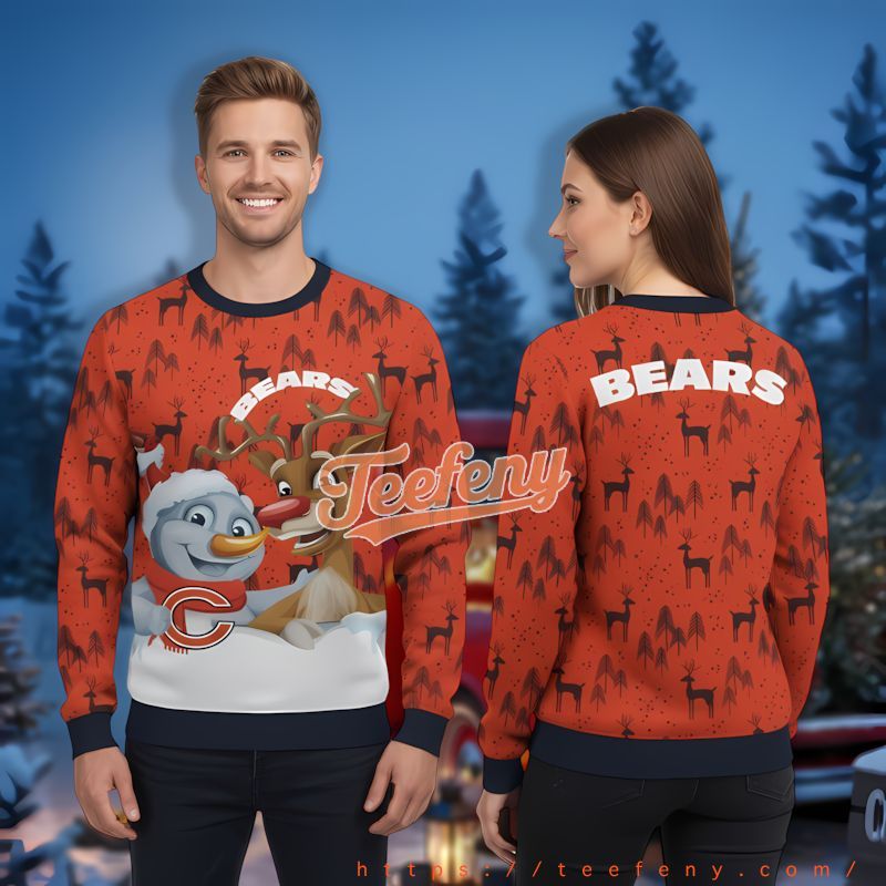 Reindeer Snowman Chicago Bears Blue Orange Best Christmas Sweaters