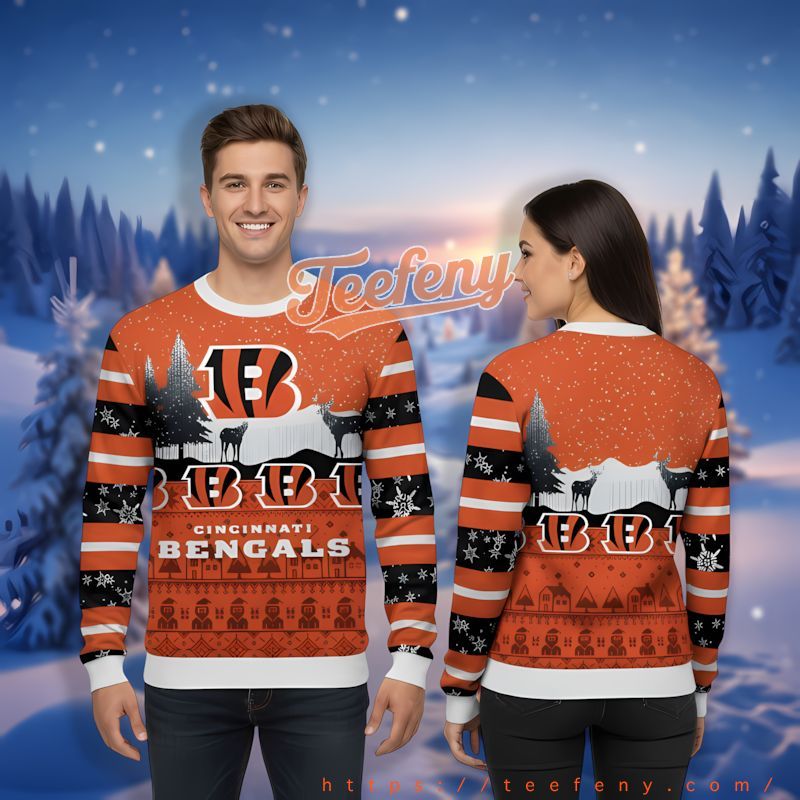 Reindeers Cincinnati Bengals White Orange Ugly Xmas Sweater Party