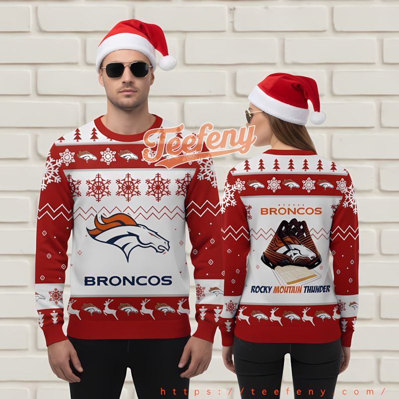 Denver Broncos Rocky Mountain Mens Xmas Sweater Yellow White