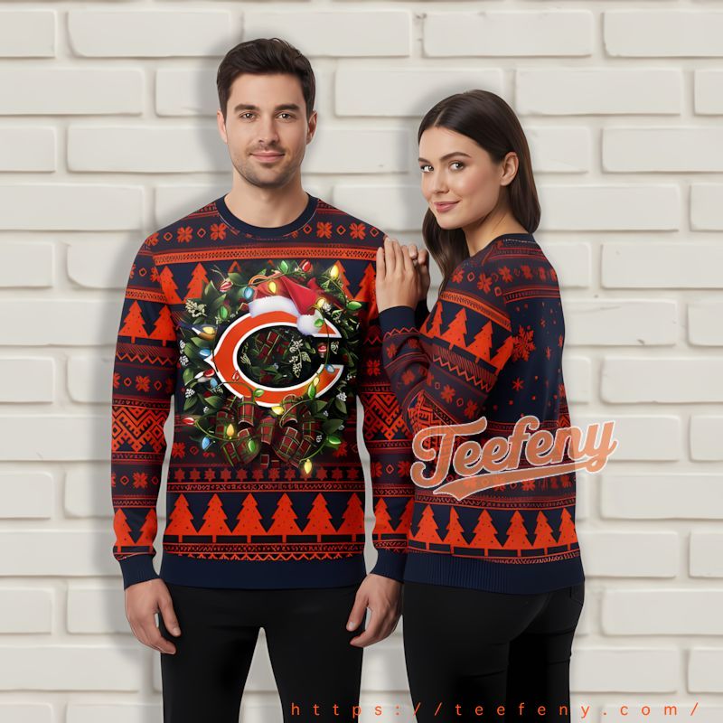 Santa Chicago Bears Blue Orange Ugly Sweater Womens Santa Chicago Bears Blue Orange Ugly Sweater Womens