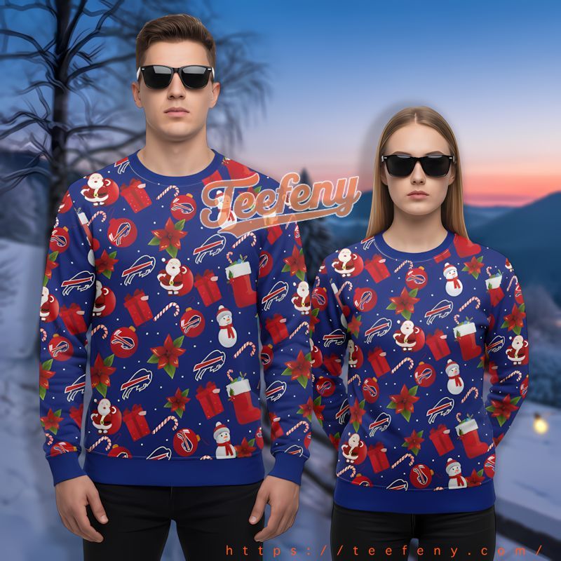 Santa Claus Buffalo Bills Snowman Blue Mens Ugly Christmas Sweater