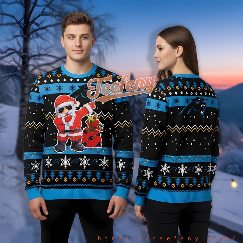 Santa Claus Carolina Panthers Gift Blue Custom Xmas Sweaters