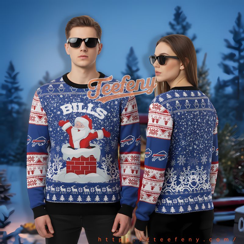 Santa Claus Chimney Buffalo Bills Blue 5Xl Ugly Christmas Sweater