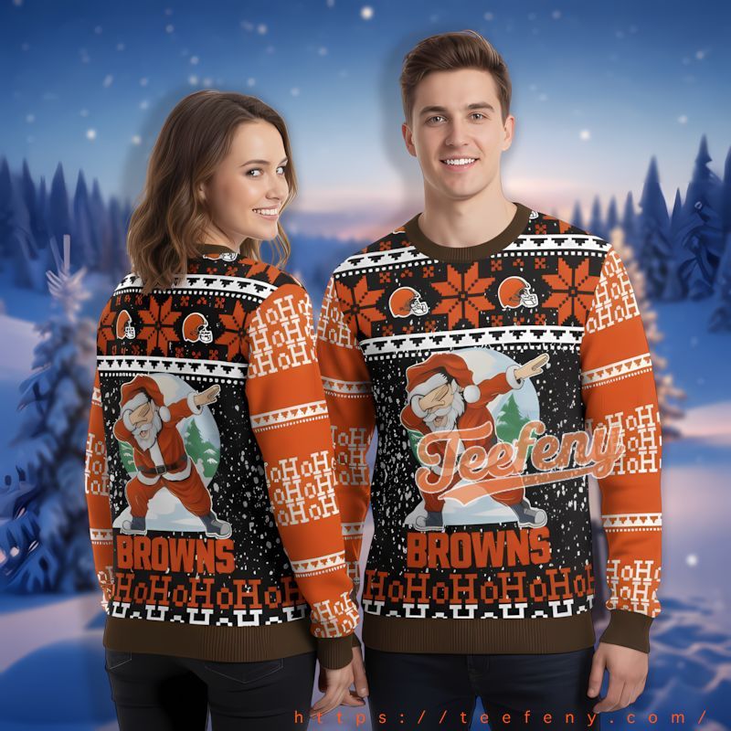 Santa Claus Cleveland Browns Black Orange Ugly Christmas Sweaters For Sale