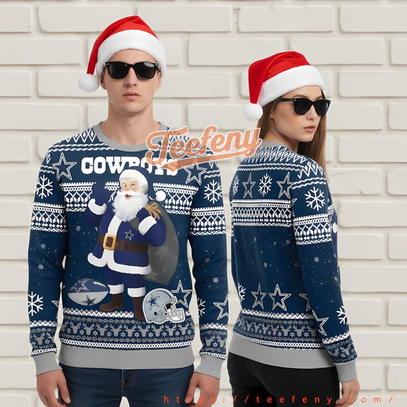 Dallas Cowboys Santa Claus Holiday Sweater For Men Blue