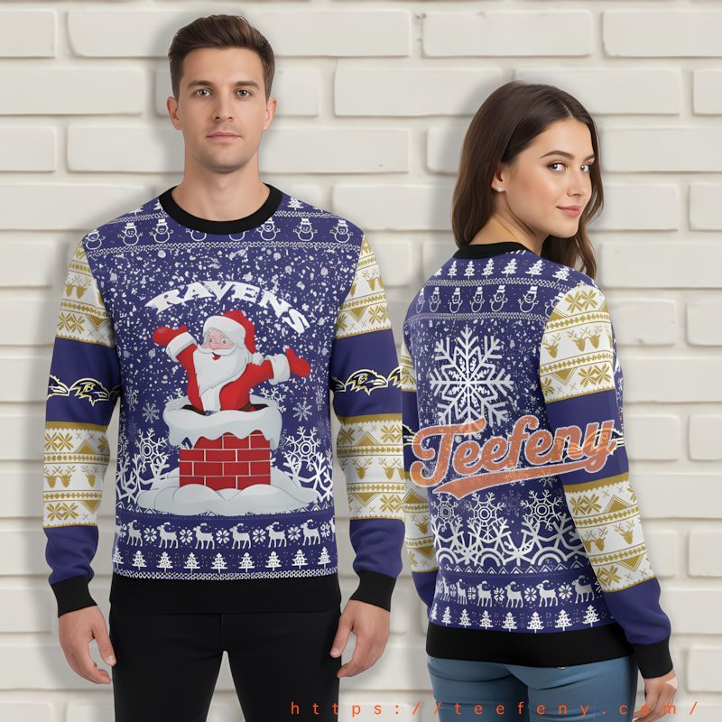 Santa Claus From Chimney Baltimore Ravens Purple Christmas Sweatshirt For Men Santa Claus From Chimney Baltimore Ravens Purple Christmas Sweatshirt For Men