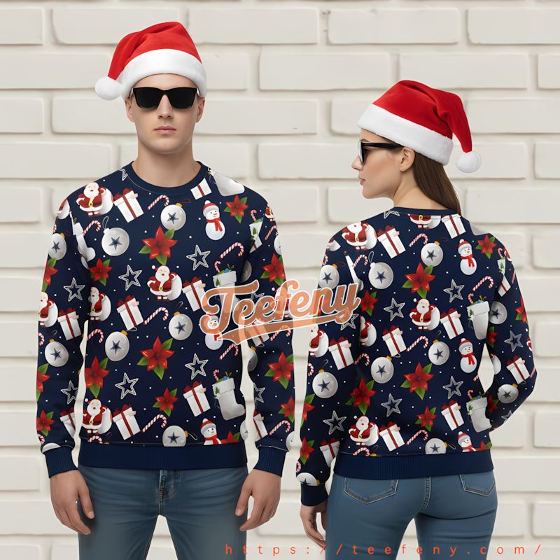 Dallas Cowboys Santa Claus Gift Funny Xmas Sweater Blue
