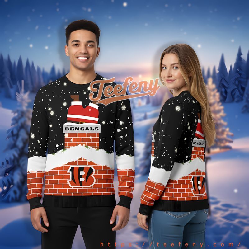 Santa Claus In The Chimney Cincinnati Bengals Black Youth Ugly Christmas Sweater