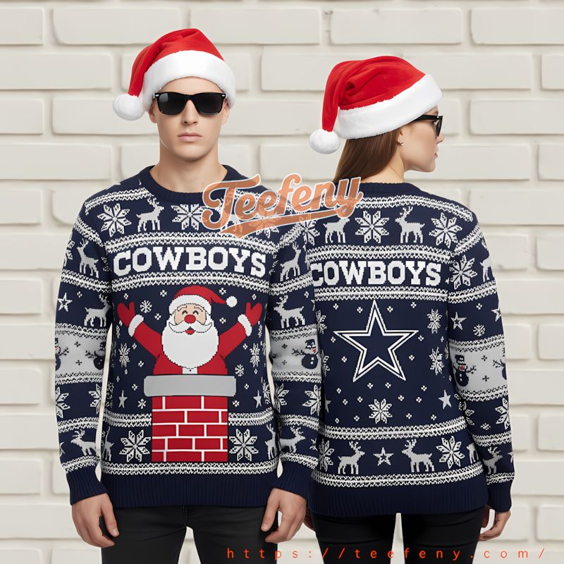 Dallas Cowboys Santa Claus Gift Funny Xmas Sweater Blue