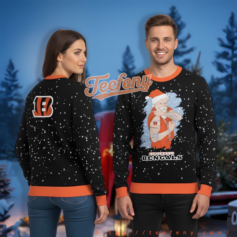 Santa Claus Tattoo Cincinnati Bengals Black Orange Funny Xmas Sweaters