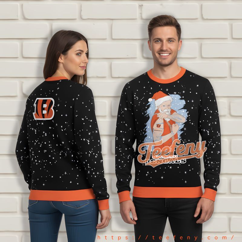 Santa Claus Tattoo Cincinnati Bengals Black Orange Funny Xmas Sweaters Santa Claus Tattoo Cincinnati Bengals Black Orange Funny Xmas Sweaters
