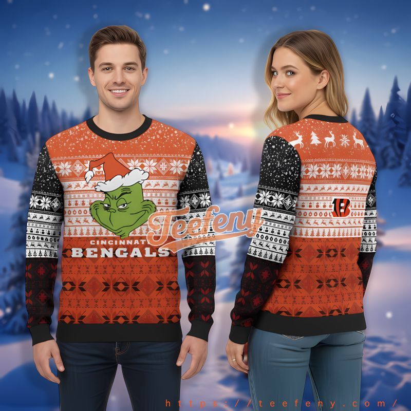 Santa Grinch Cincinnati Bengals Black Orange Cool Ugly Christmas Sweater
