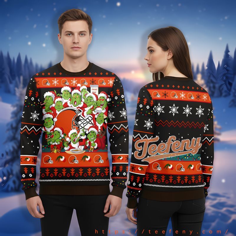 Santa Grinch Cleveland Browns Orange Black Best Christmas Sweaters