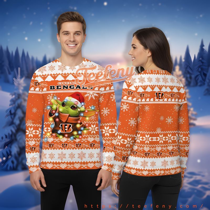Santa Grogu Star Wars Cincinnati Bengals Orange White Custom Xmas Sweaters