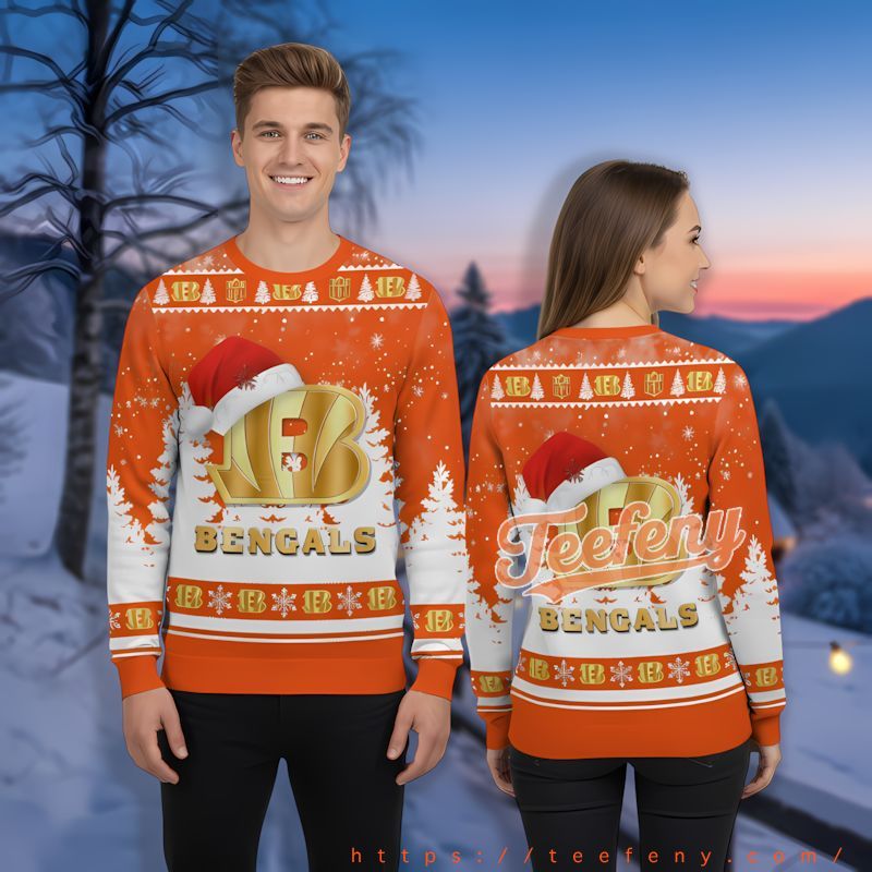 Santa Hat Cincinnati Bengals Orange White Family Christmas Sweaters