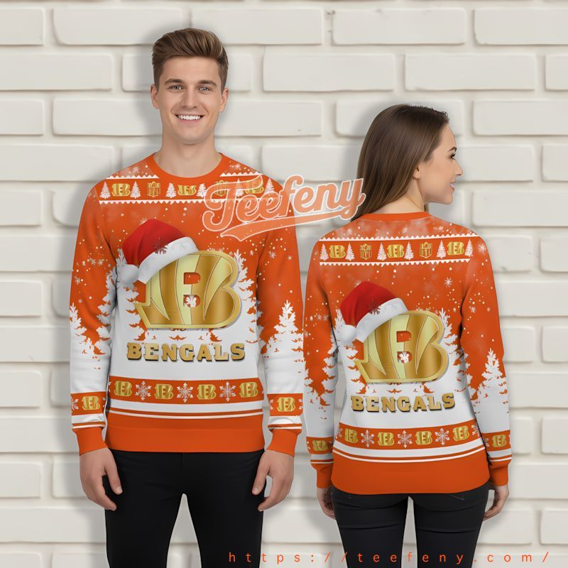 Santa Hat Cincinnati Bengals Orange White Family Christmas Sweaters Santa Hat Cincinnati Bengals Orange White Family Christmas Sweaters