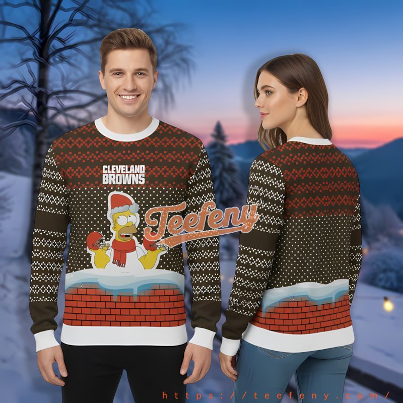 Santa Homer Simpson Cleveland Browns Black Personalized Ugly Sweater