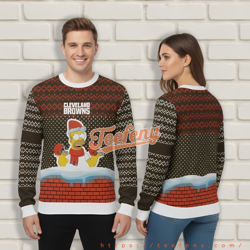 Santa Homer Simpson Cleveland Browns Black Personalized Ugly Sweater Santa Homer Simpson Cleveland Browns Black Personalized Ugly Sweater