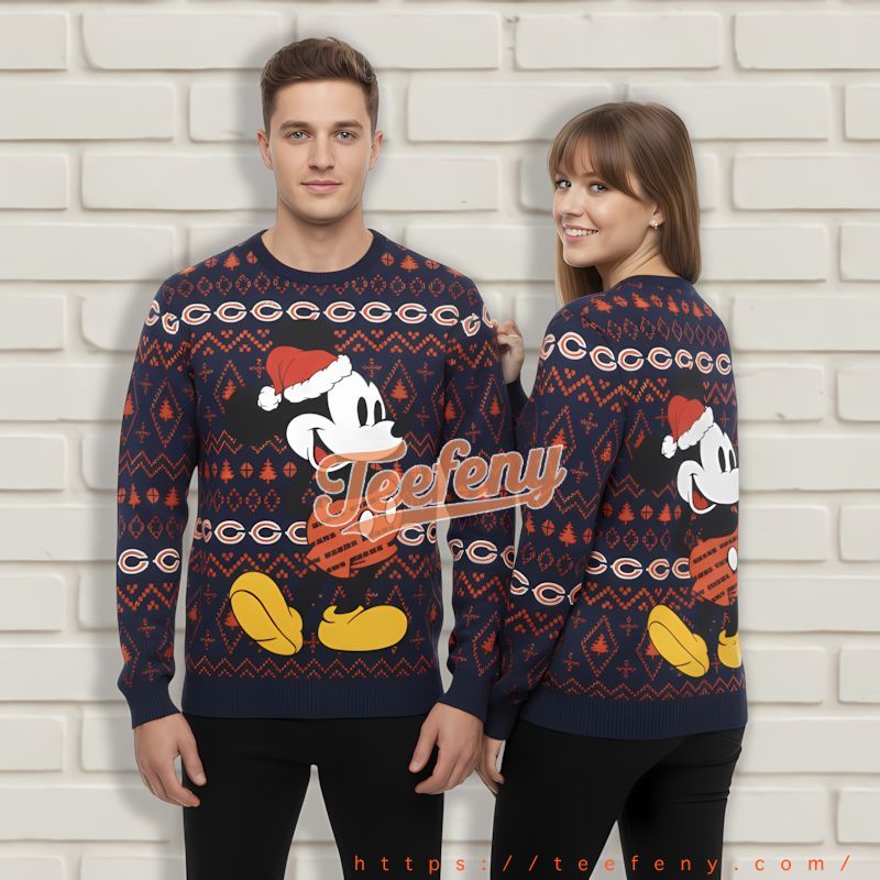 Santa Mick Mouse Chicago Bears Orange Blue Christmas Sweater Women Santa Mick Mouse Chicago Bears Orange Blue Christmas Sweater Women
