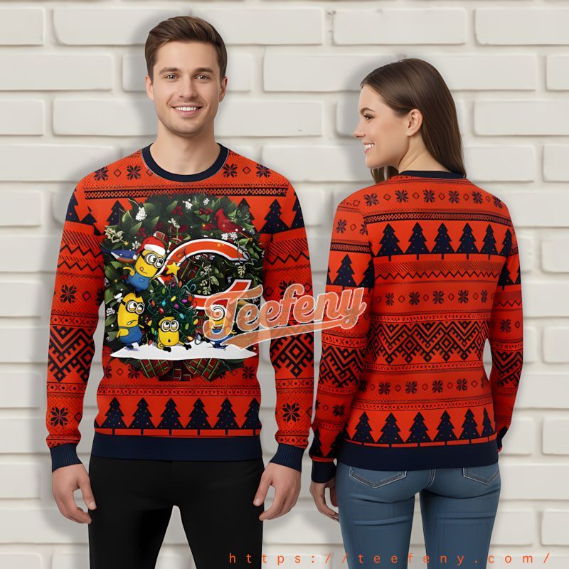 Santa Minion Chicago Bears Blue Orange Holiday Sweaters For Men Santa Minion Chicago Bears Blue Orange Holiday Sweaters For Men