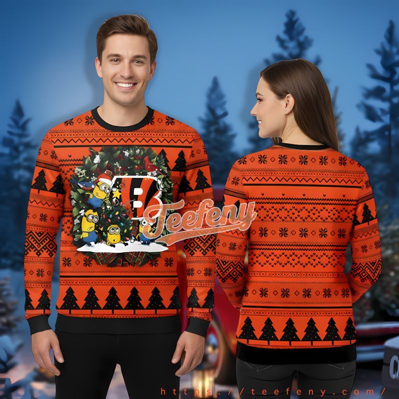 Santa Minion Cincinnati Bengals Black Orange Cool Ugly Christmas Sweater
