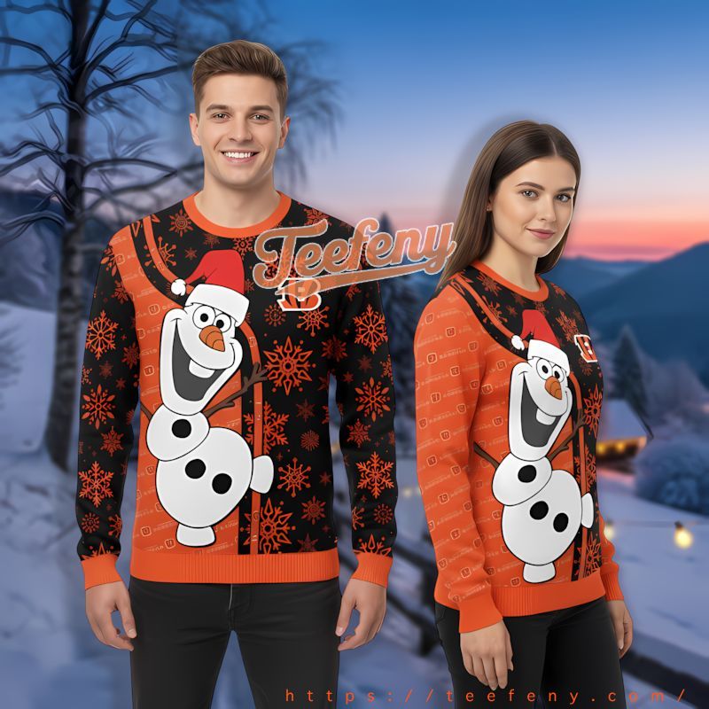 Santa Olaf Cincinnati Bengals Black Orange Mens Christmas Sweater