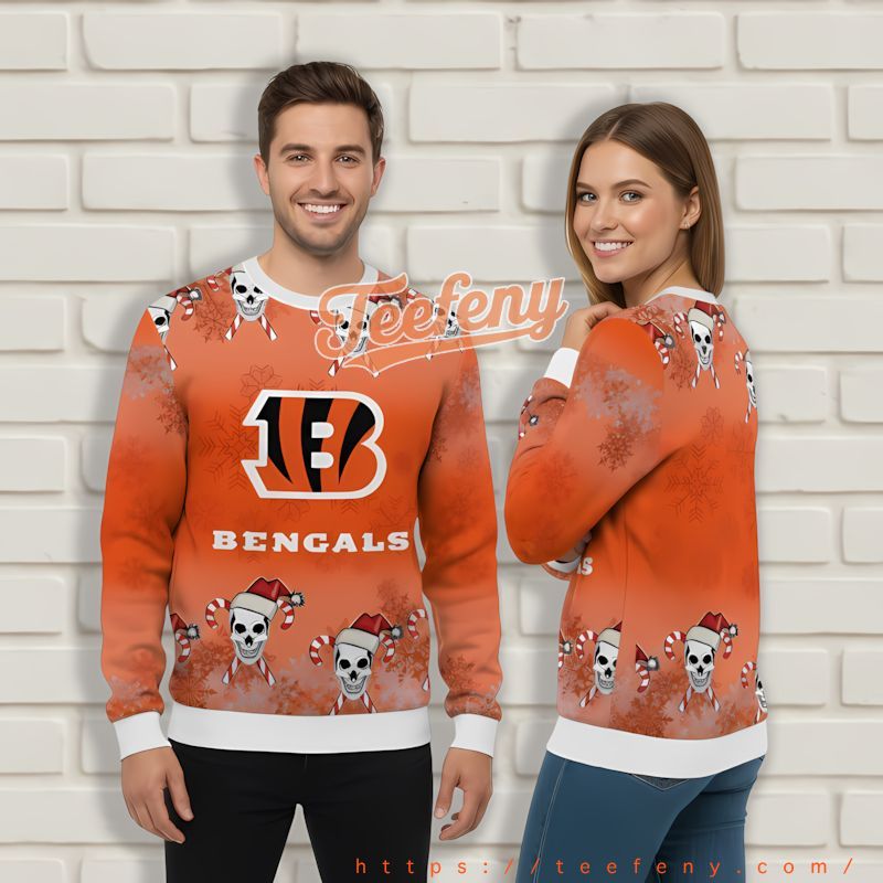 Skull Candy Cincinnati Bengals White Orange Cheap Ugly Christmas Sweater Skull Candy Cincinnati Bengals White Orange Cheap Ugly Christmas Sweater