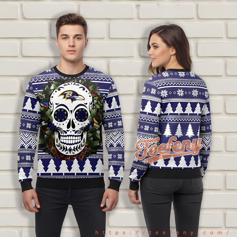 Skull Flower Baltimore Ravens Purple Ugly Christmas Sweaters For Sale Skull Flower Baltimore Ravens Purple Ugly Christmas Sweaters For Sale