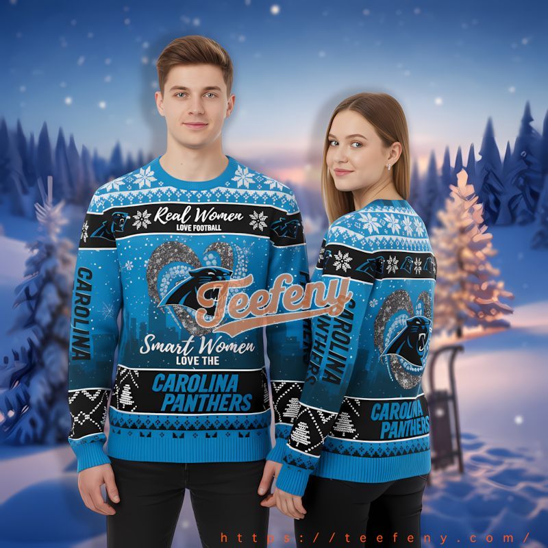 Smart Women Love Carolina Panthers Blue Vintage Ugly Sweaters