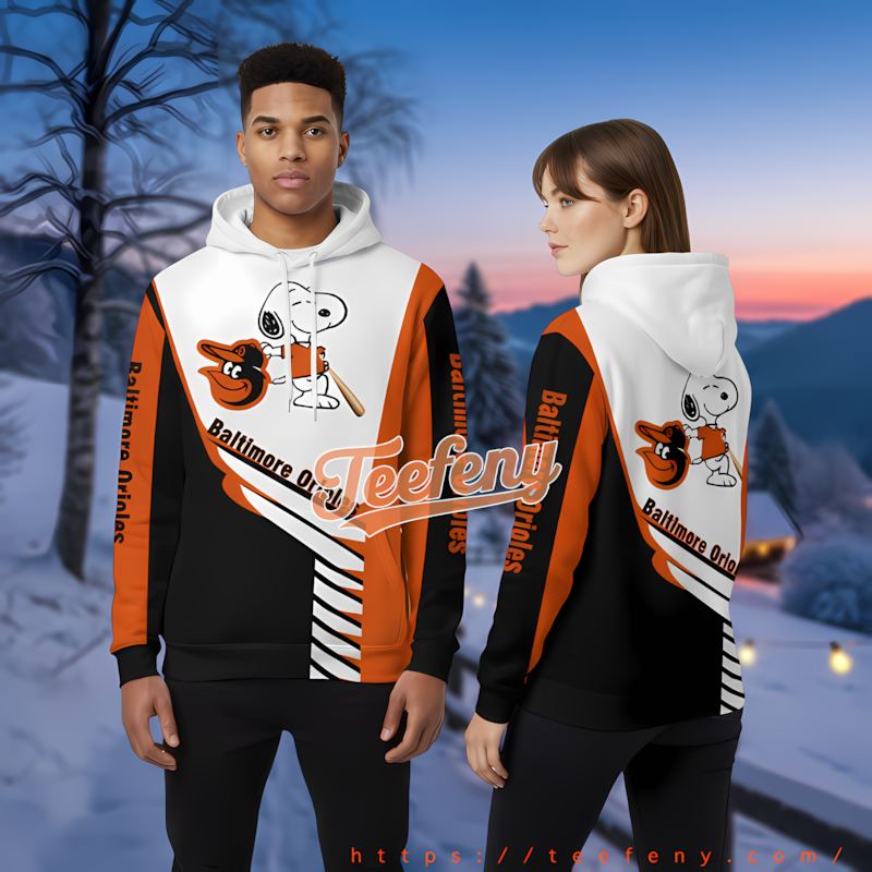 Snoopy Cartoon Baltimore Orioles Black 3D Hoodie Pullover