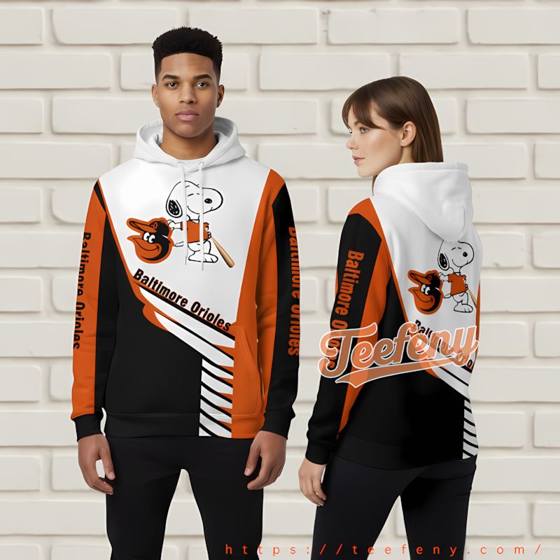 Snoopy Cartoon Baltimore Orioles Black 3D Hoodie Pullover Snoopy Cartoon Baltimore Orioles Black 3D Hoodie Pullover