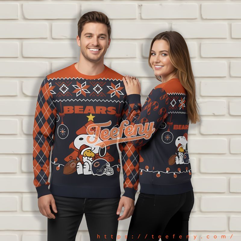 Snoopy Hug Woodstock Chicago Bears Blue Orange Christmas Sweater The Office Snoopy Hug Woodstock Chicago Bears Blue Orange Christmas Sweater The Office