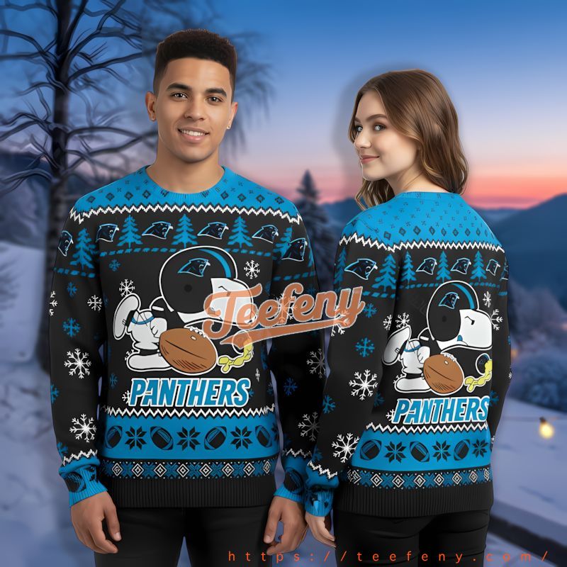 Snoopy Player Carolina Panthers Blue Ugly Sweater Womens