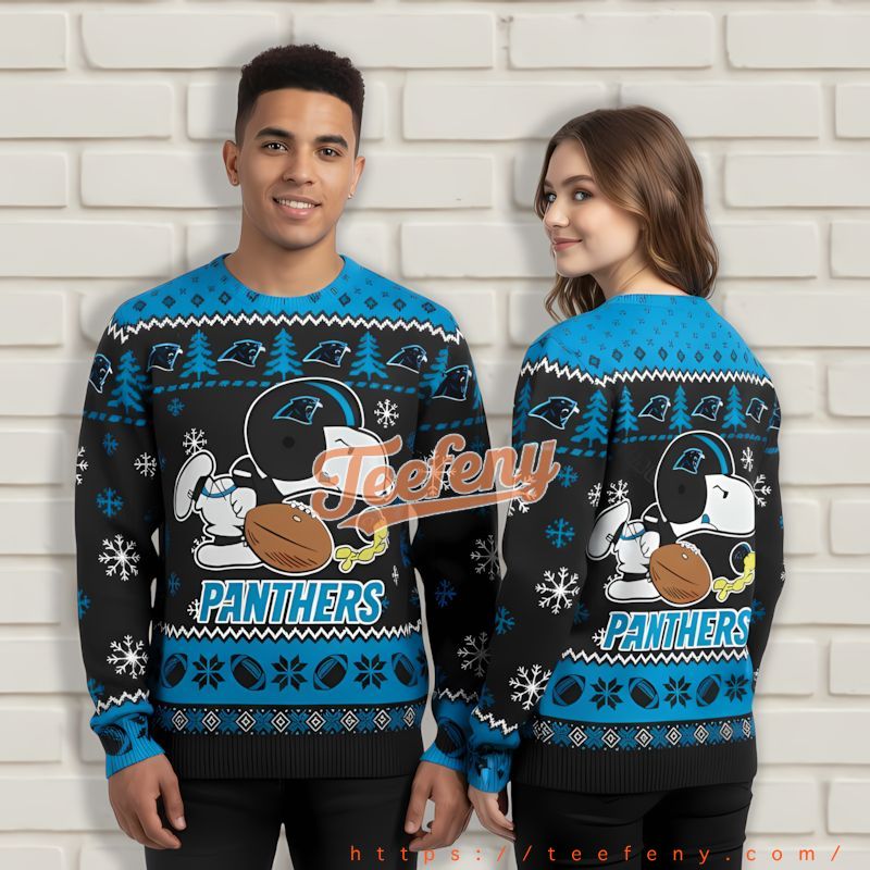 Snoopy Player Carolina Panthers Blue Ugly Sweater Womens Snoopy Player Carolina Panthers Blue Ugly Sweater Womens