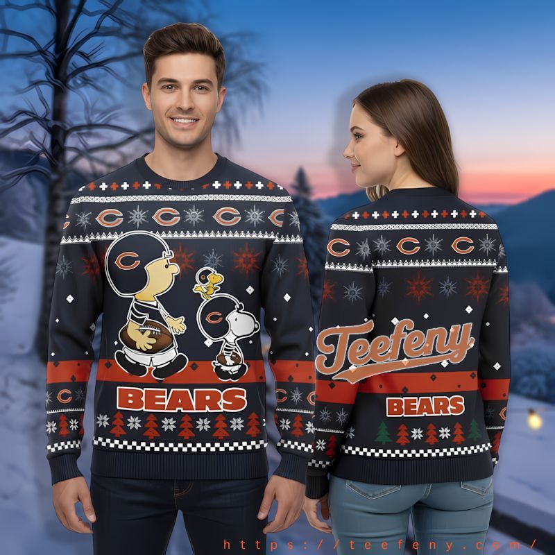 Snoopy Woodstock Chicago Bears Blue Orange Naughty Ugly Sweater