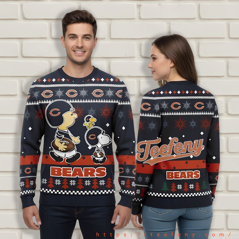 Snoopy Woodstock Chicago Bears Blue Orange Naughty Ugly Sweater Snoopy Woodstock Chicago Bears Blue Orange Naughty Ugly Sweater