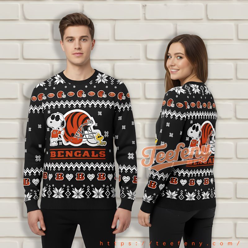 Snoopy Woodstock Cincinnati Bengals Black Men'S Ugly Xmas Sweaters Snoopy Woodstock Cincinnati Bengals Black Men'S Ugly Xmas Sweaters