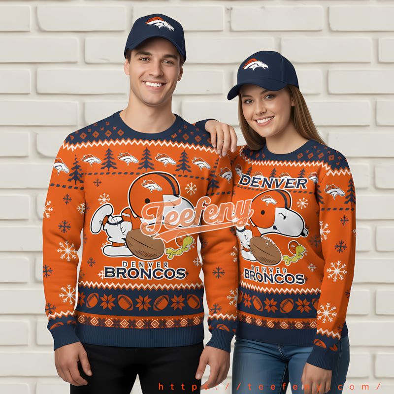 Denver Broncos Skull Flower Ugliest Xmas Sweater Ever Orange