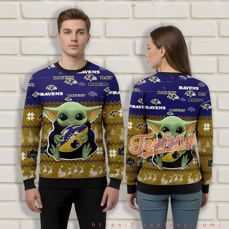 Star Wars Baltimore Ravens Baby Yoda Purple 5Xl Ugly Christmas Sweater Star Wars Baltimore Ravens Baby Yoda Purple 5Xl Ugly Christmas Sweater