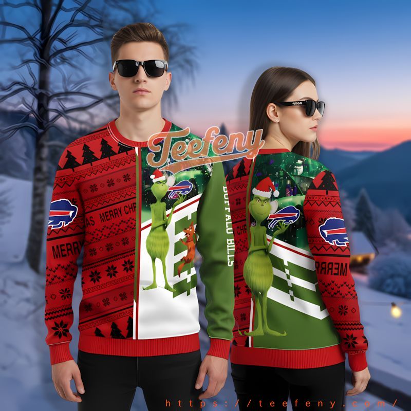 The Grinch And Dog Max Buffalo Bills Red Most Ugly Christmas Sweater