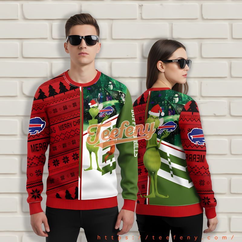 The Grinch And Dog Max Buffalo Bills Red Most Ugly Christmas Sweater The Grinch And Dog Max Buffalo Bills Red Most Ugly Christmas Sweater