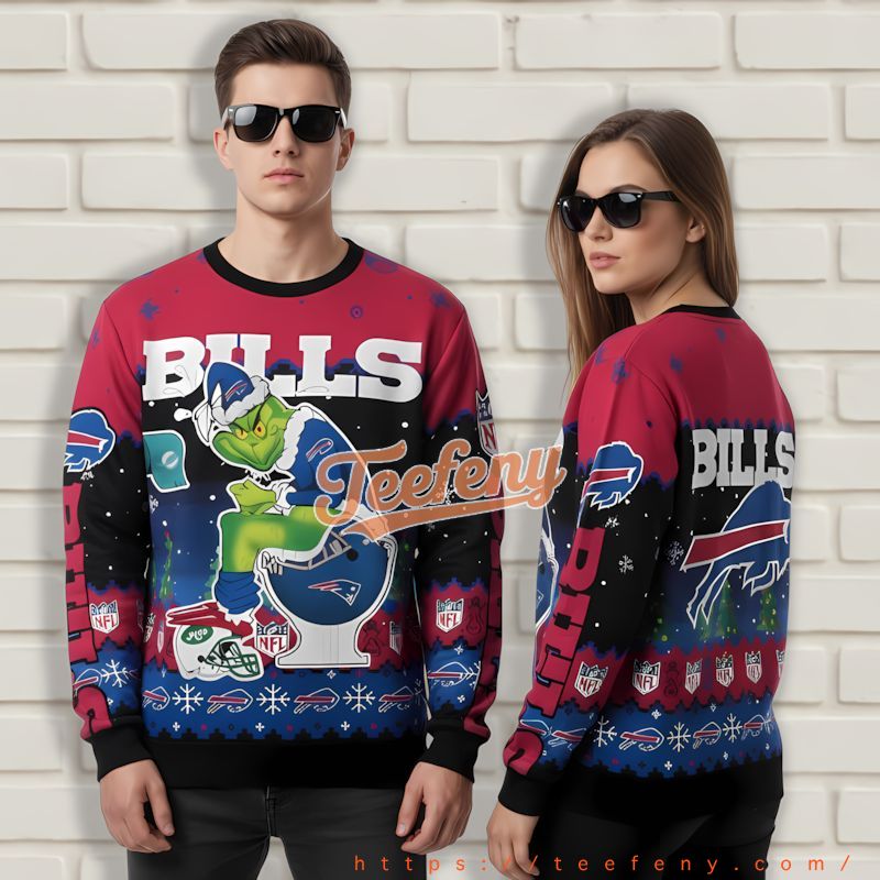 The Grinch Buffalo Bills Red Blue Womens Cute Christmas Sweaters The Grinch Buffalo Bills Red Blue Womens Cute Christmas Sweaters