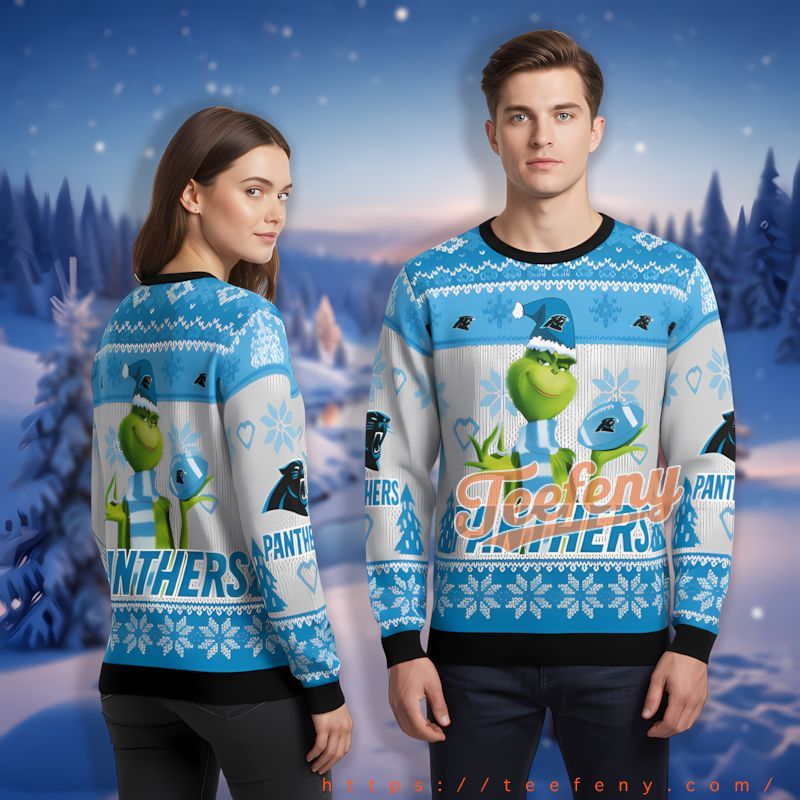 The Grinch Carolina Panthers Blue Men’S Ugly Xmas Sweaters