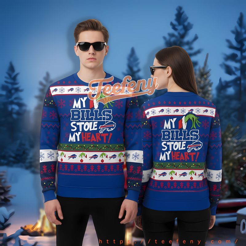 The Grinch My Buffalo Bills Stole My Heat Blue Christmas Sweater Women