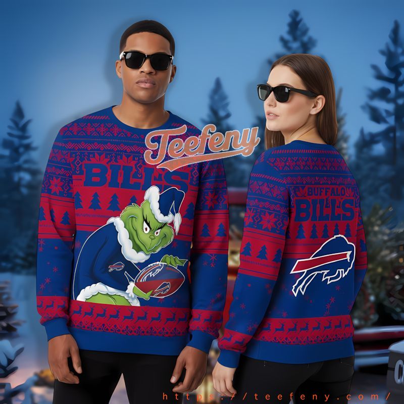 The Grinch Stole Buffalo Bills Ball Blue Light Up Ugly Sweater